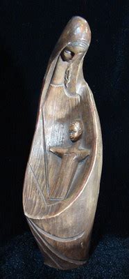 Vintage EIG.LV Madonna and Child hand carved out of clay